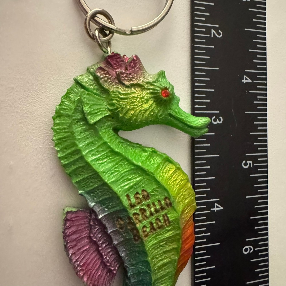 Laguna Beach Souvenir Seahorse‎ Keychain Green Orange Red Eye